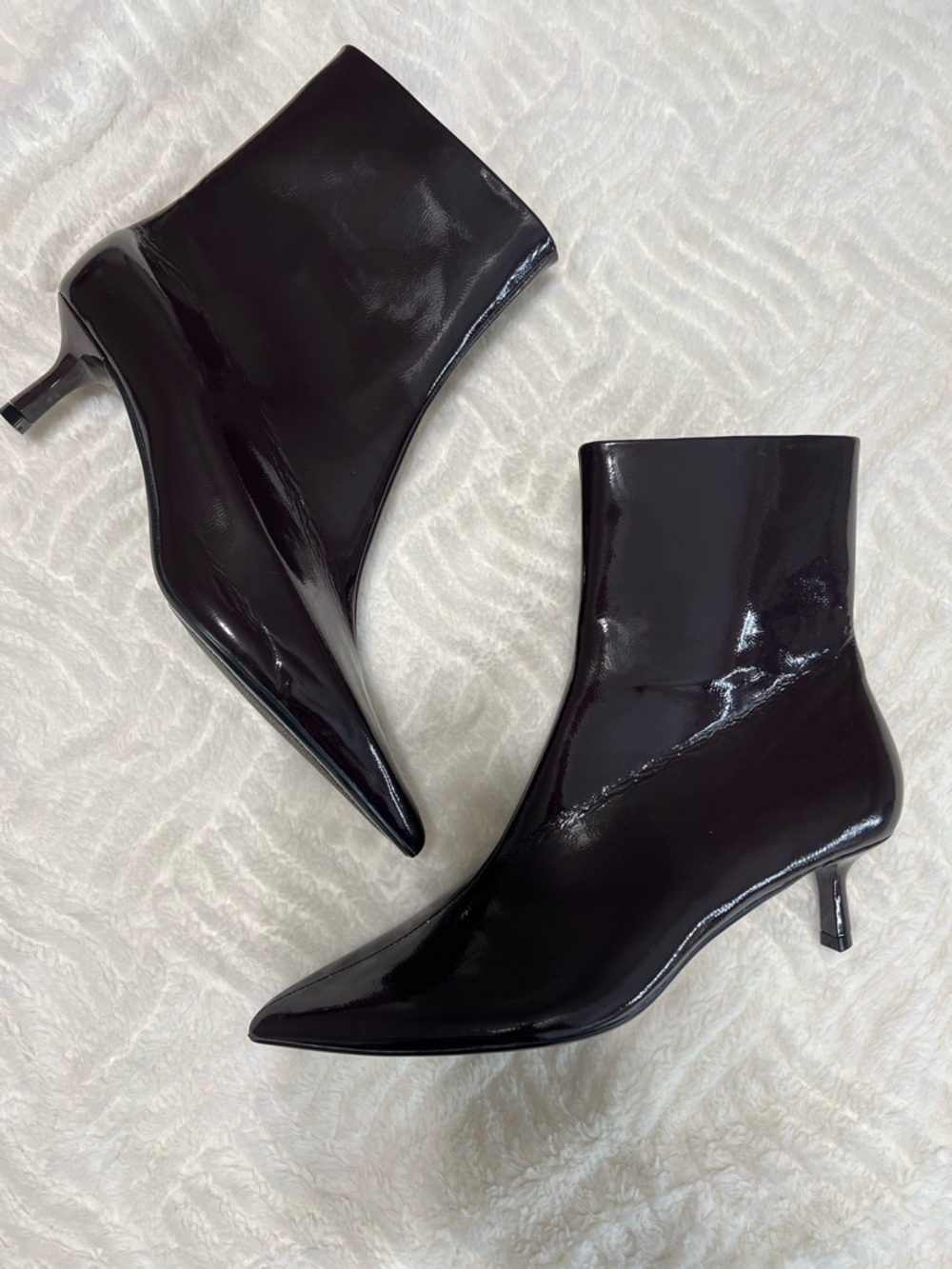 ZARA Burgundy Patent Kitten Heel Ankle Boots Pointed Toe EU 39 - Picture 2 of 14